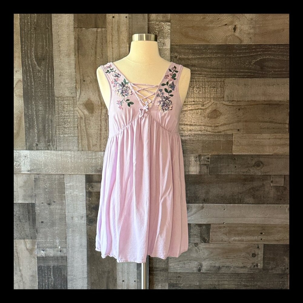Aeropostale purple babydoll top small pastel floral embroidery festival boho